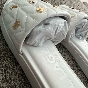 Karl Lagerfeld White Quilted Slide Sandals